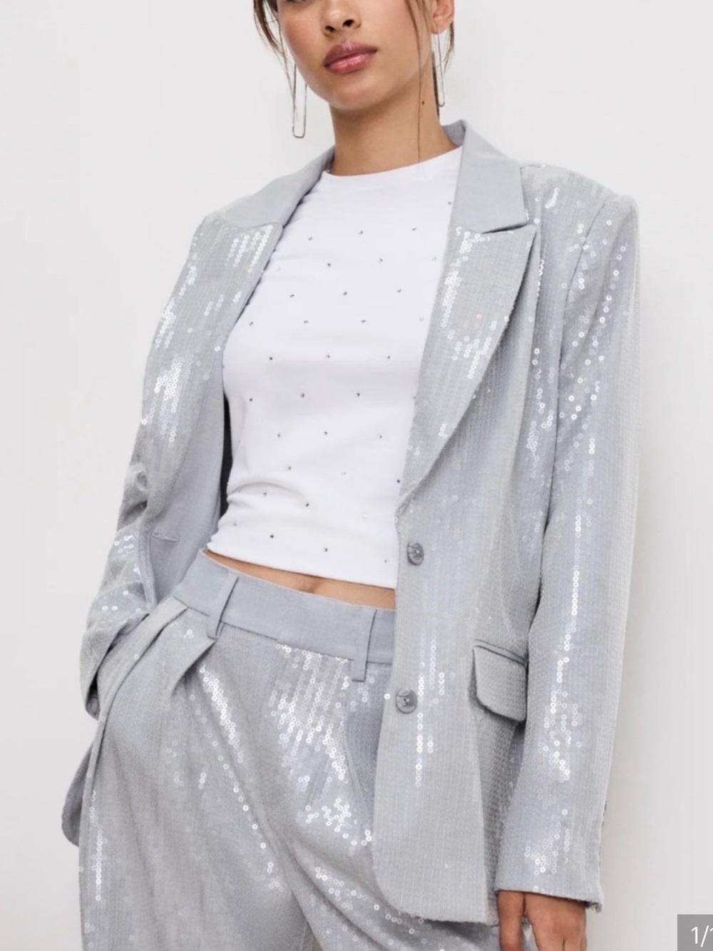 Good American Sequin Blazer Jacket in Silver! New! Stunning! L